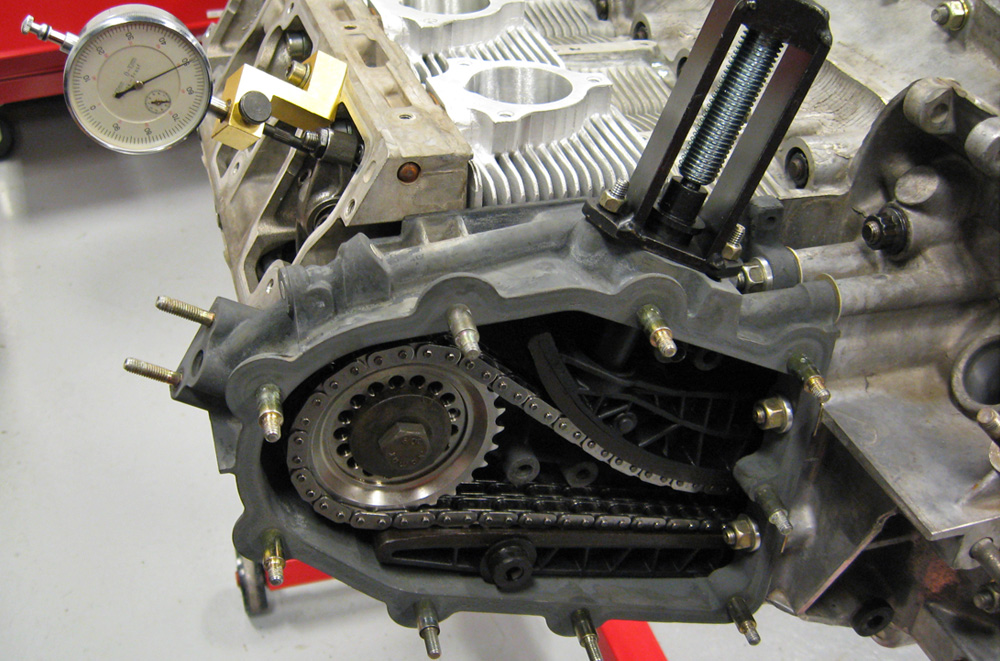 Timing chains shown on an air cooled porsche motor