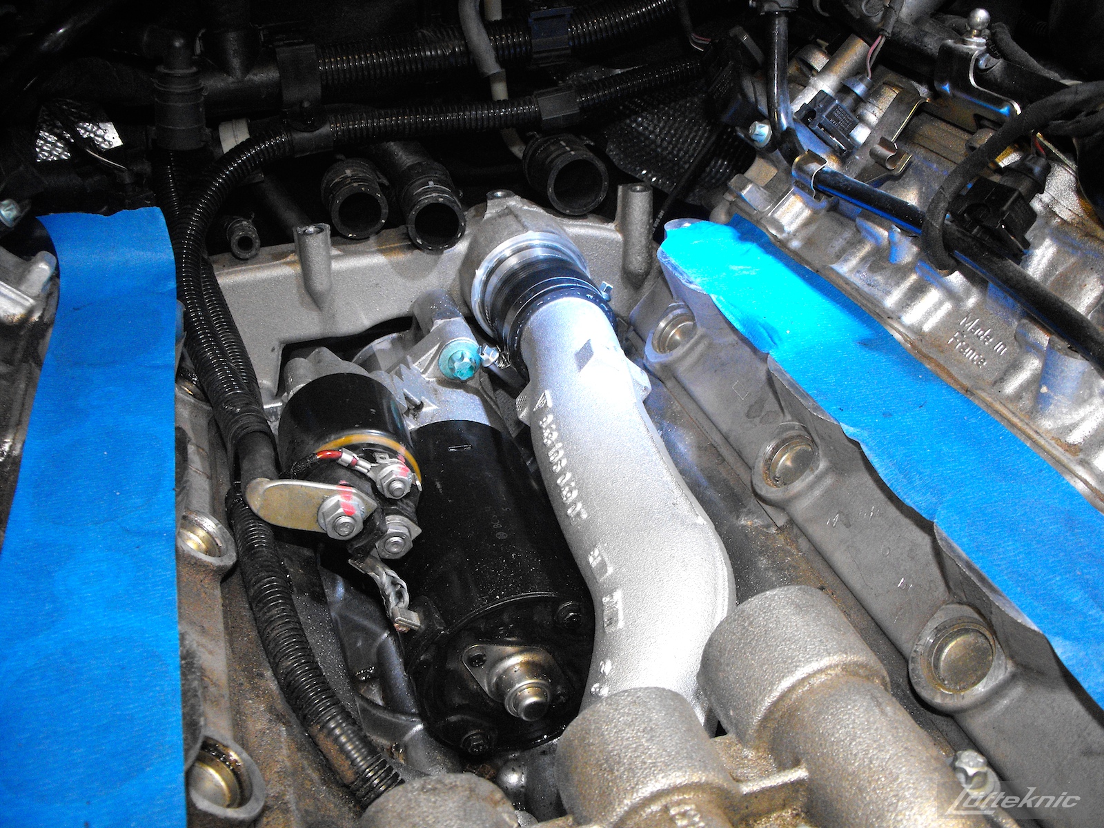 The Porsche updated coolant pipe kit installed on a 4.5 Cayenne V8.