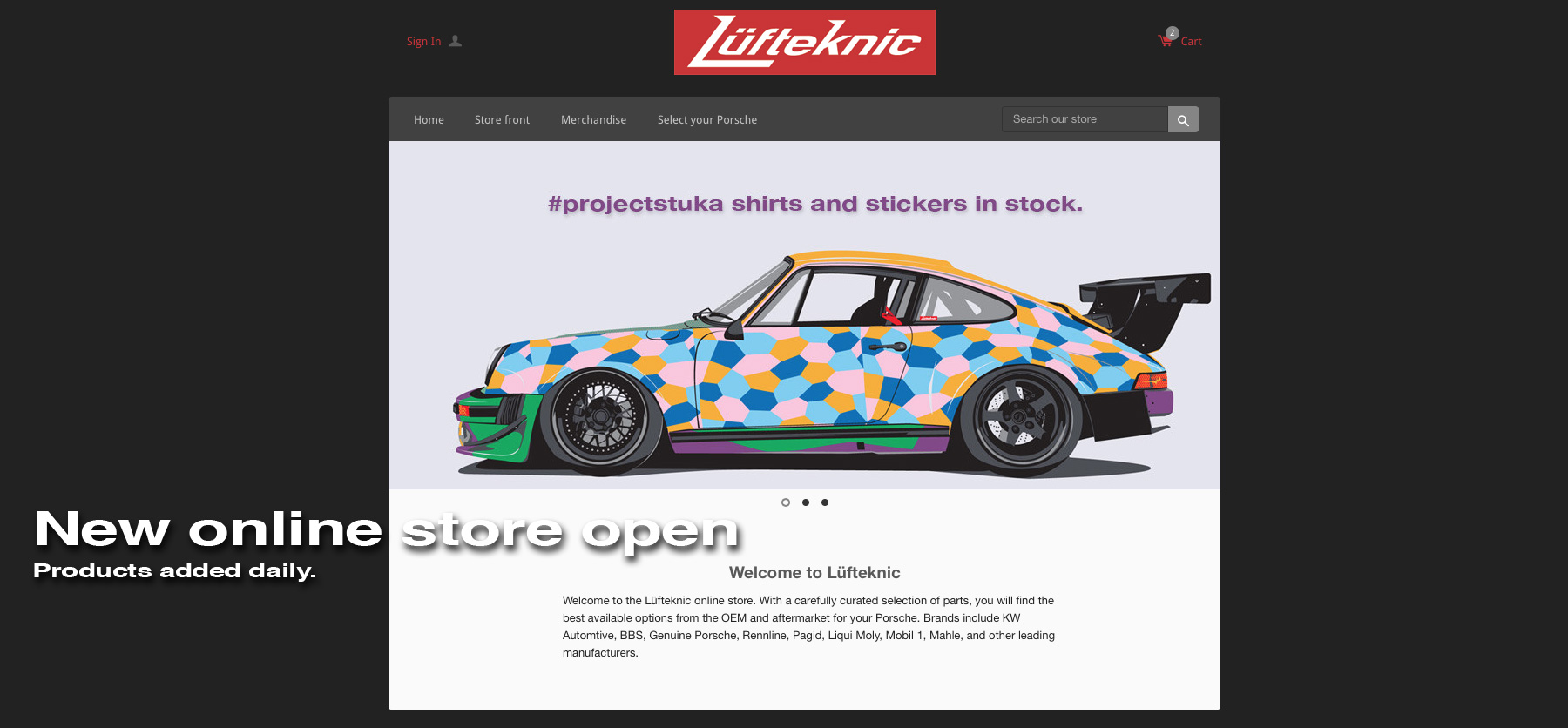Store now open sider image showing the new Lufteknic online store front