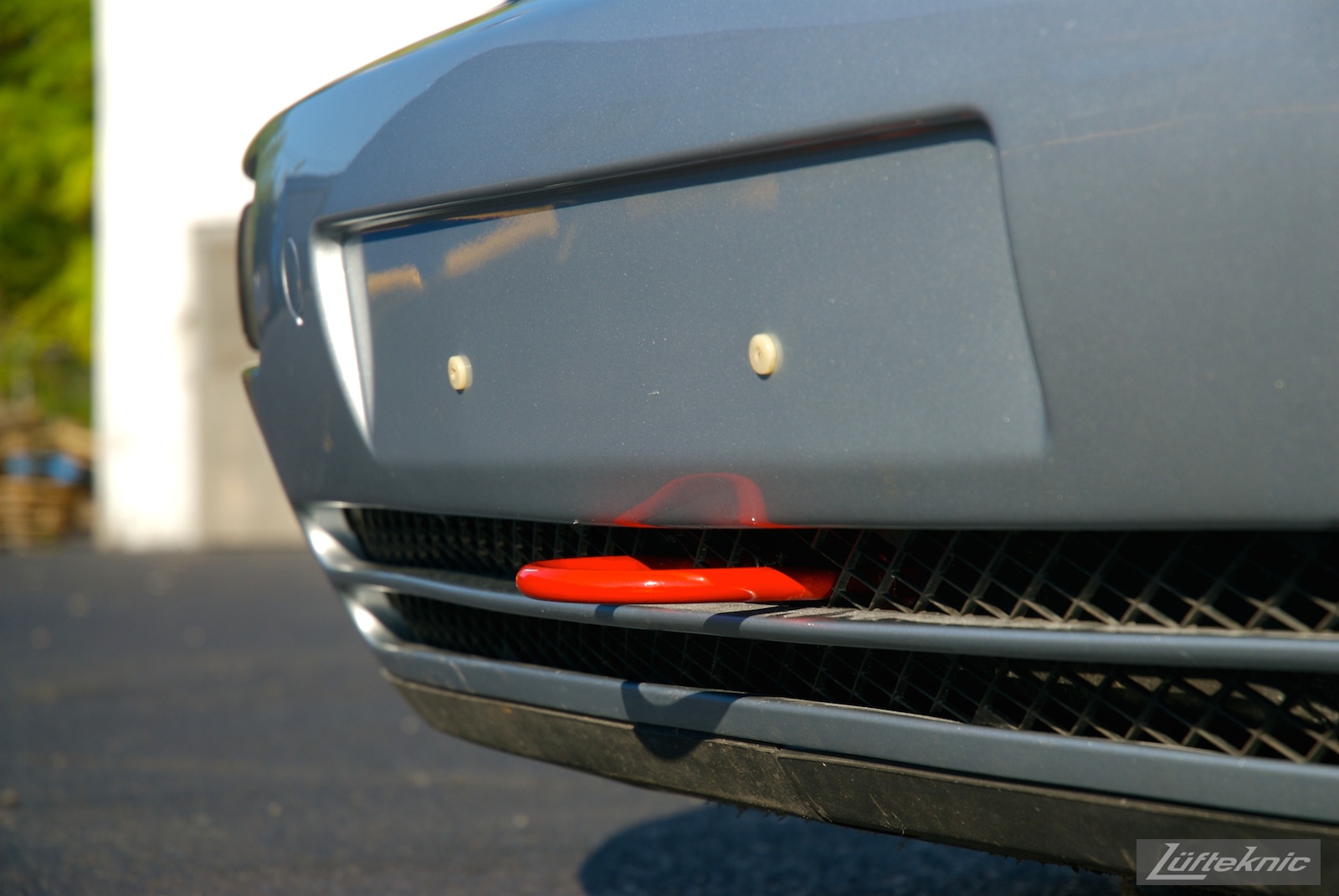 A detailed shot of the red front tow hook the RS America.