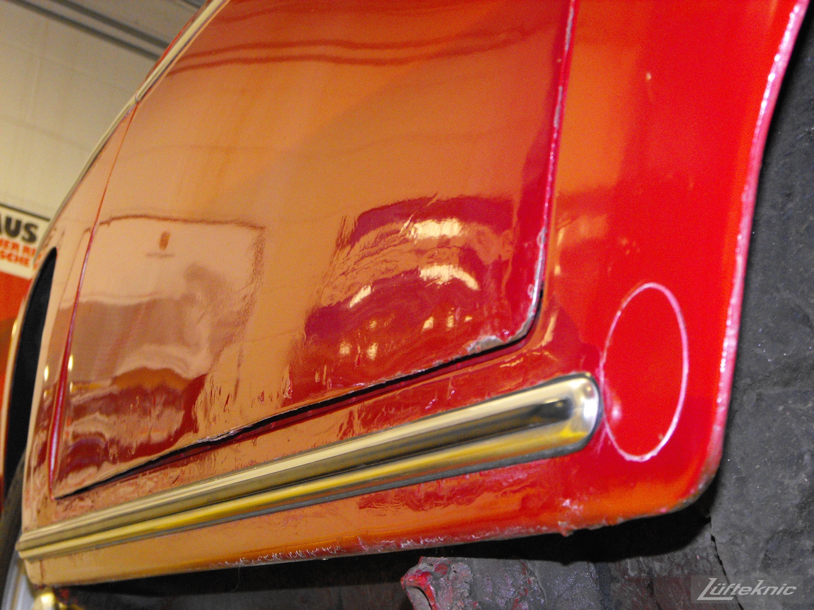 Swollen door on a 1961 Porsche 356B Roadster restoration.