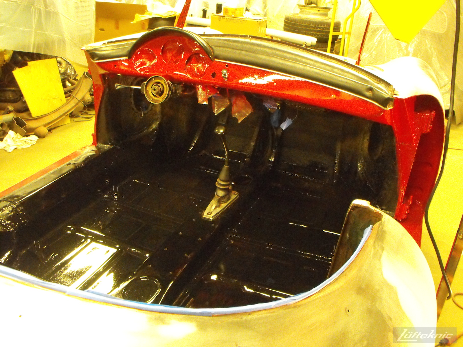 Painted dash and interior on a 1961 Porsche 356B Roadster restoration.