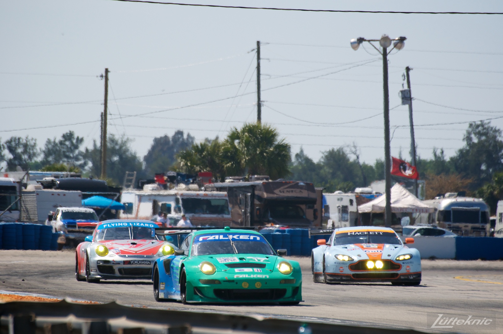 The iconic teal and blue Falken Tire Porsche 911 RSR at Sebring.