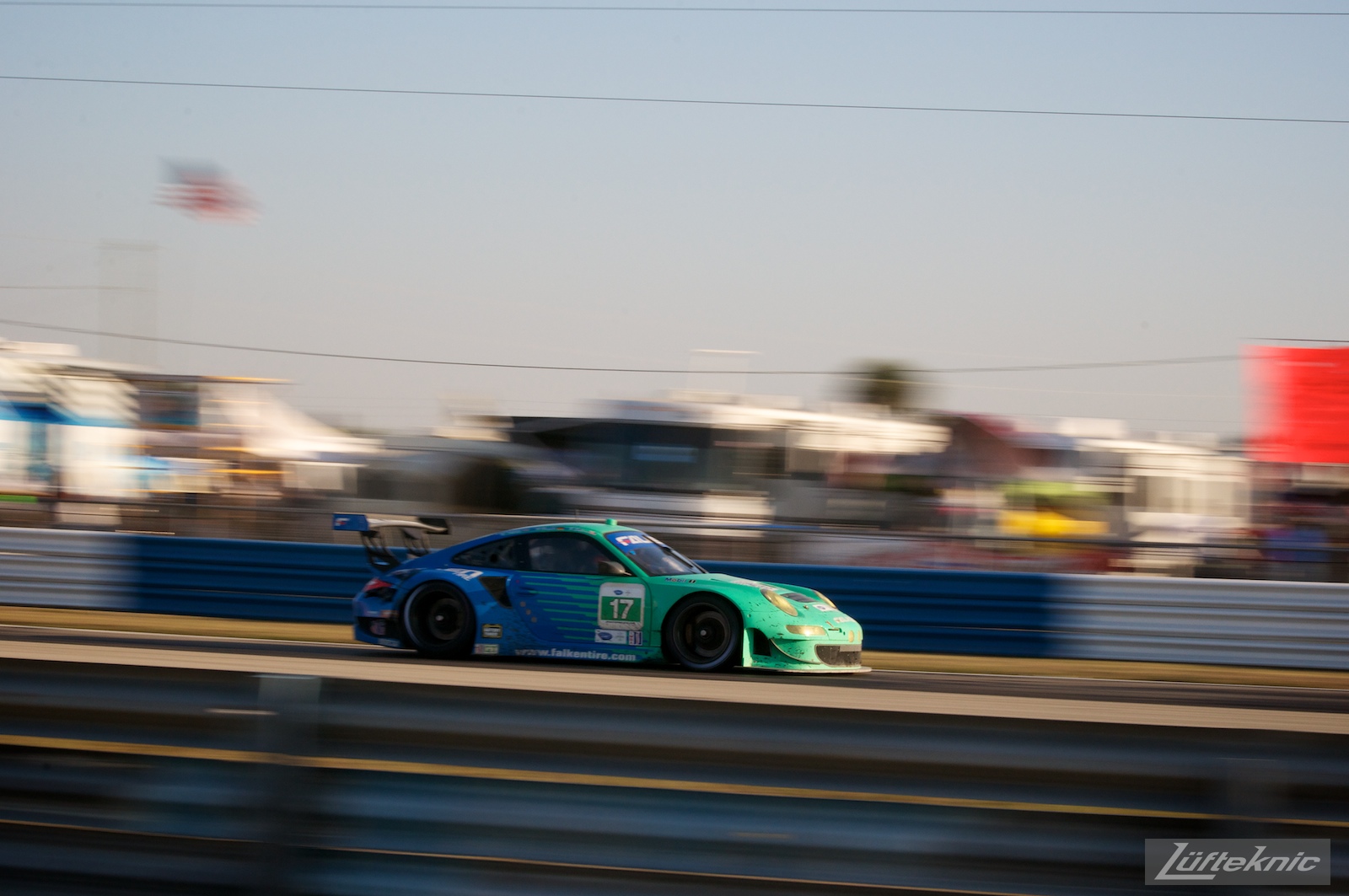 The iconic teal and blue Falken Tire Porsche 911 RSR at Sebring.