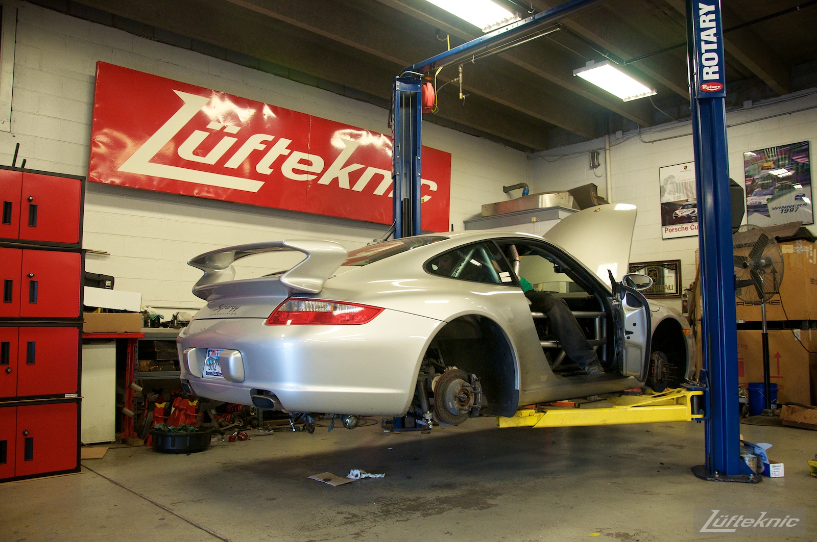 Synergy Racing modified Porsche 911 track car being updated at Lufteknic.