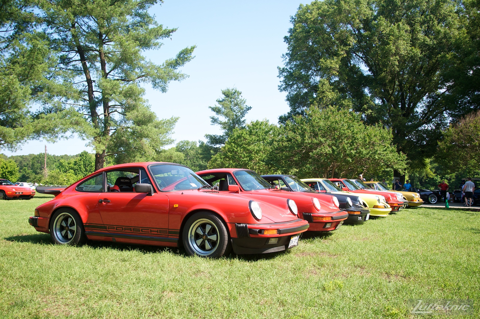 A row of Porsche 911s at the Richmond Porsche Meet.