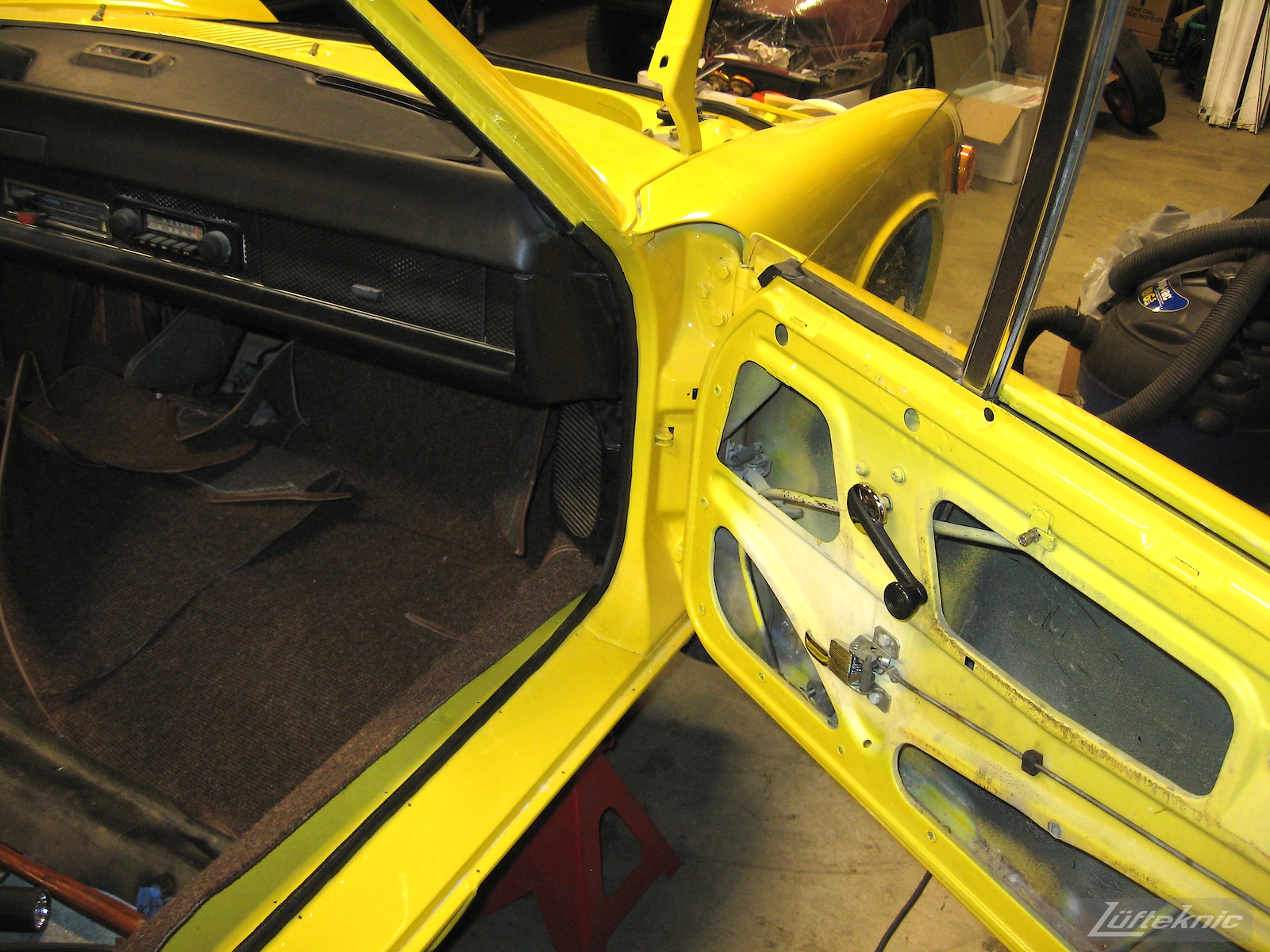 Door trim detail on a Porsche 914 being restored.