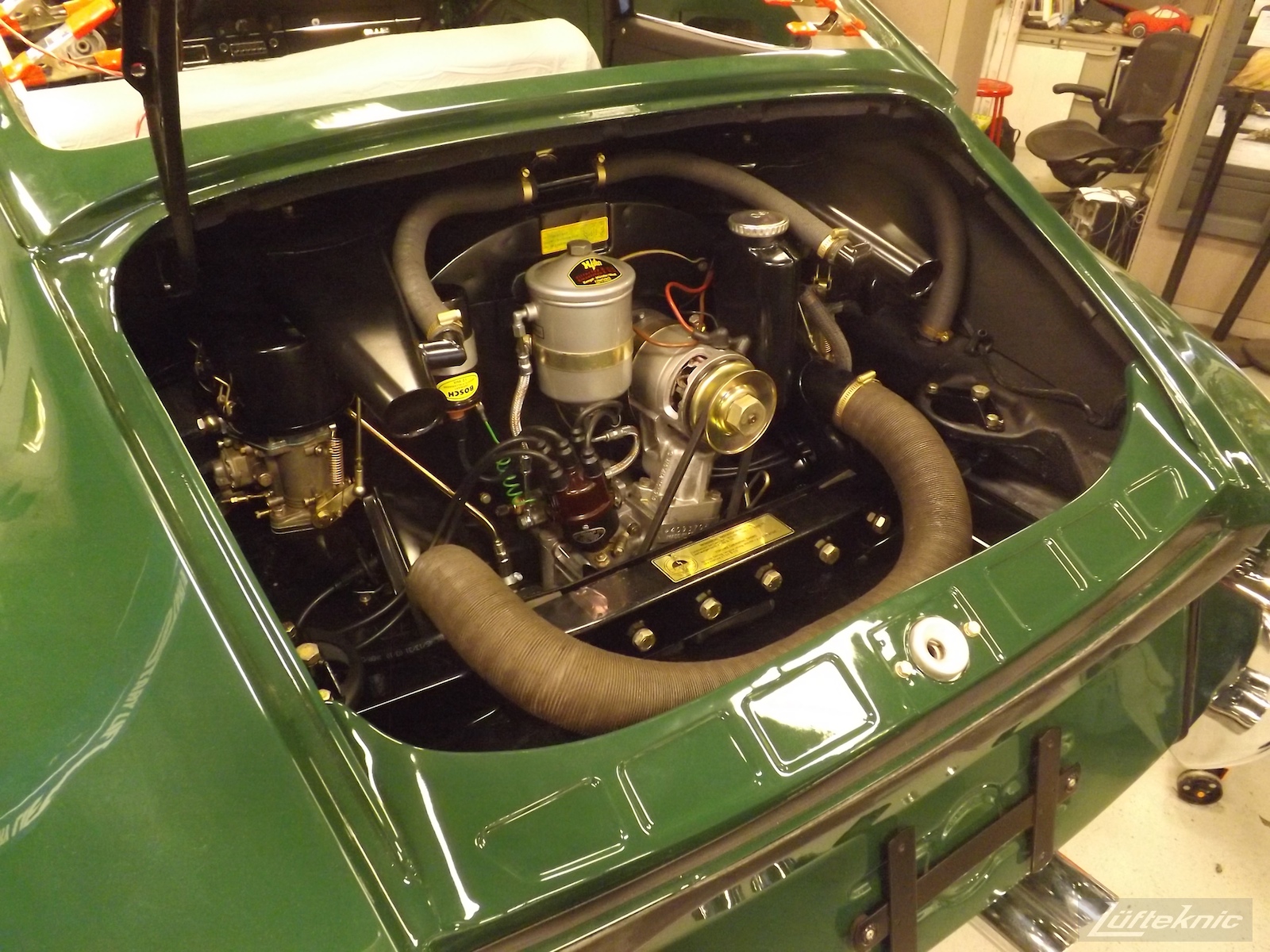 Engine installed into an Irish Green Porsche 912 undergoing restoration at Lufteknic.