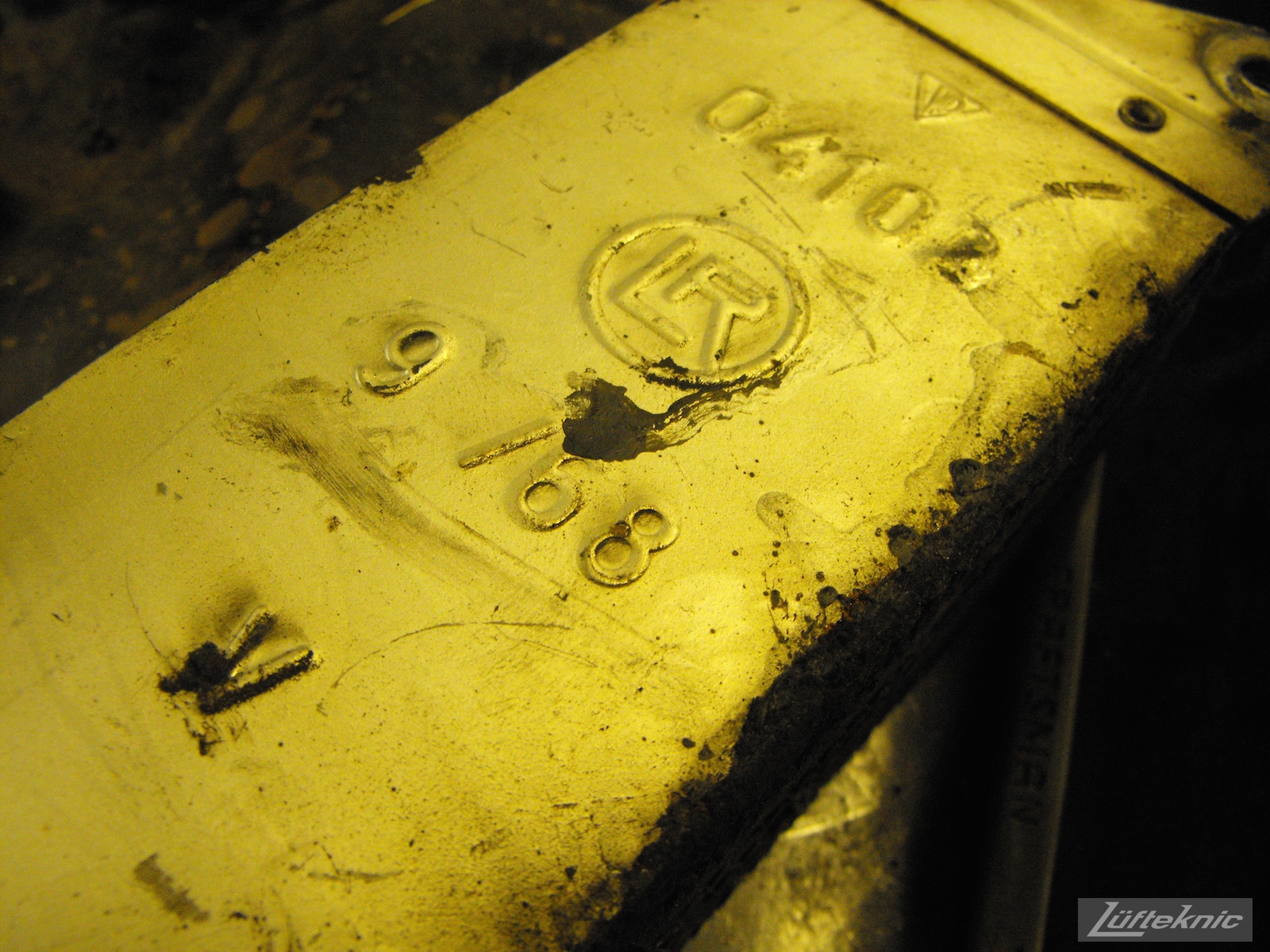 Date stamp on an oil cooler from an Irish Green Porsche 912 undergoing restoration at Lufteknic.