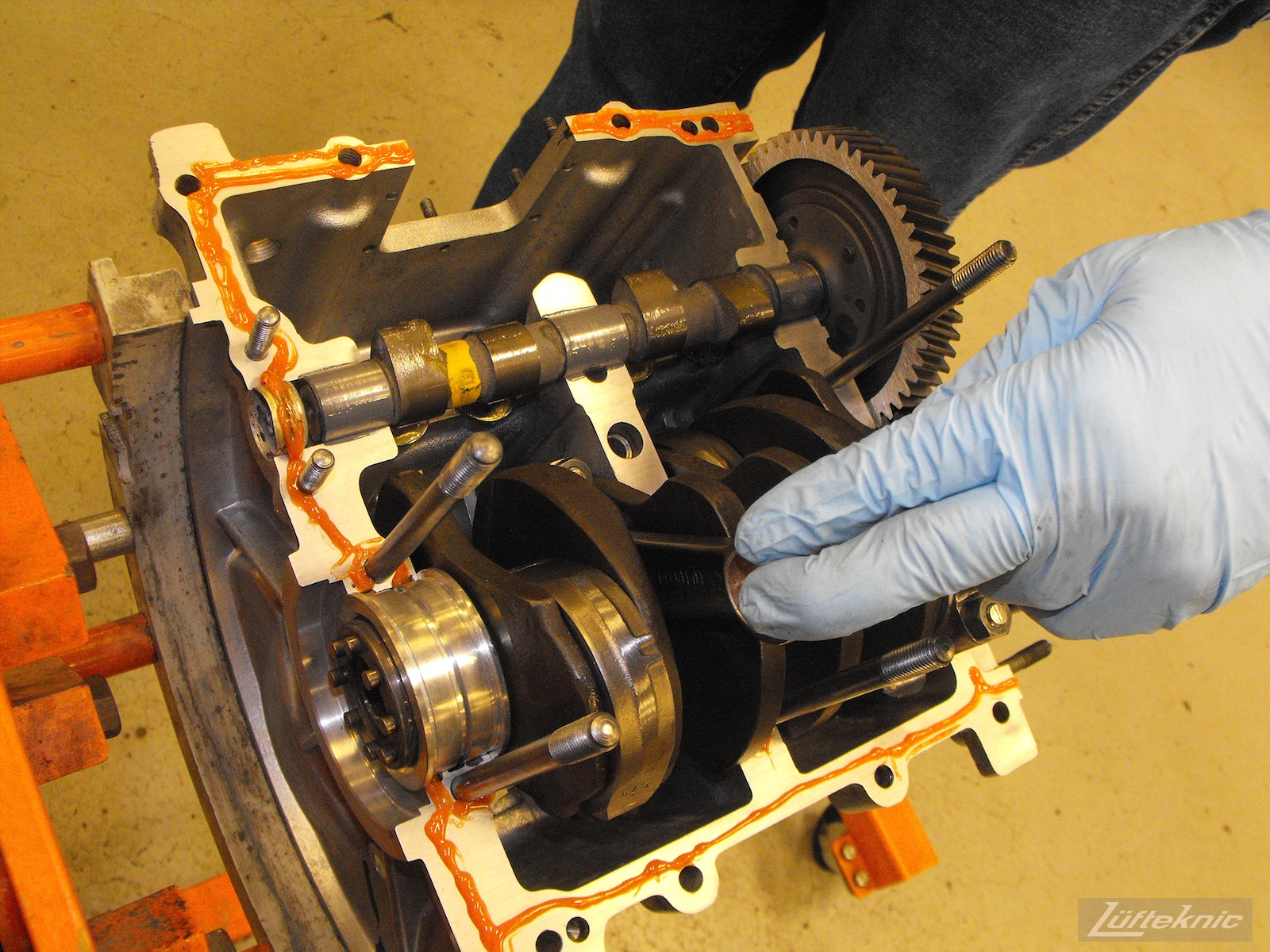 Engine assembly for an Irish Green Porsche 912 undergoing restoration at Lufteknic.