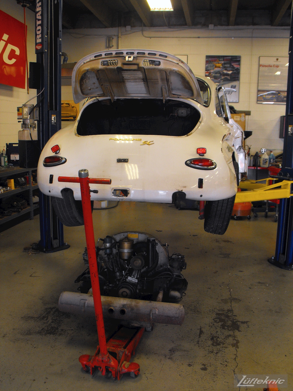 Engine removed for 1964 Porsche 356SC restoration.