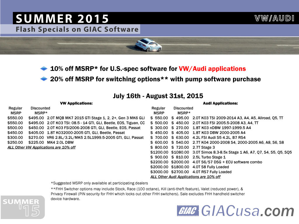 GIAC Summer sale for VW and Audi 2015